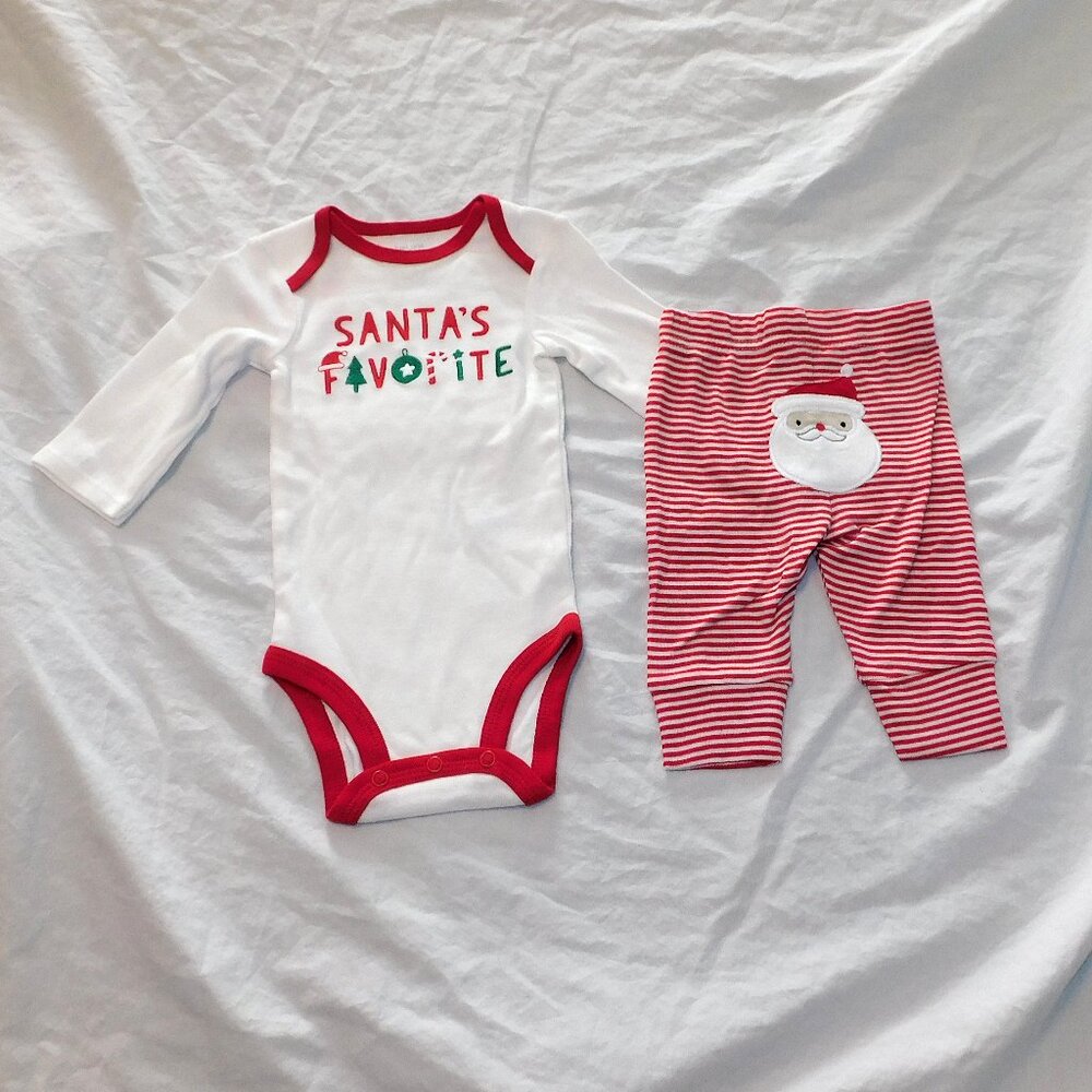 Baby First Christmas Outfit Sizes 3 Months Unisex Santa Favorite Long Sleeve NEW